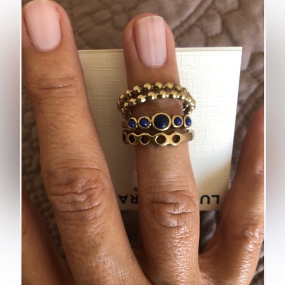 Lucky Brand Jewelry - NWT LUCKY BRAND Set of 4 Gold Tone Stackable Rings Blue Stone Accent Size 7